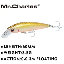 Mr. Charles CMC029 рыболовная приманка 60 мм/3,5 г 0-0,3 м плавающая Shad качество Профессиональные жесткие приманки на пескаря 3D глаза имитация