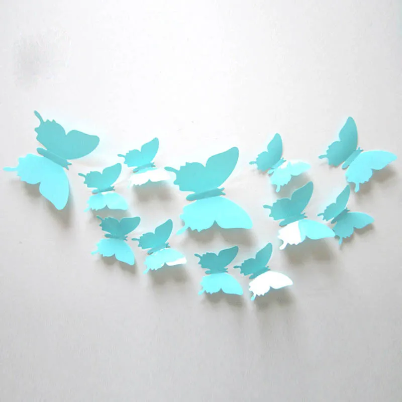 12 шт красочные 3D бабочки наклейки на стену доктора художественные украшения сделай сам бумага - Цвет: Синий