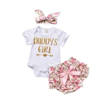 

3pcs/Set Baby Clothing Set Newborn Toddler Infant Baby Girls Clothes Romper+ Multiple layers Briefs +Headband Outfits Set