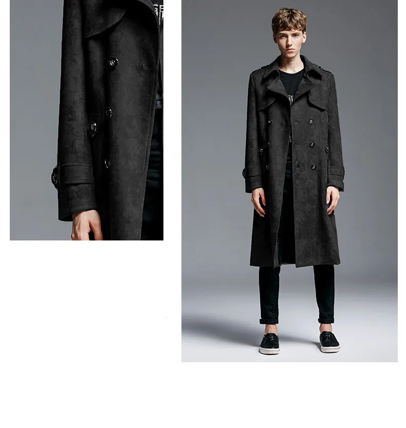 Классическое двубортное длинное замшевое Мужское пальто, зимнее мужское длинное пальто, ветровка размера плюс, мужское пончо, плащ, 5XL, 6XL