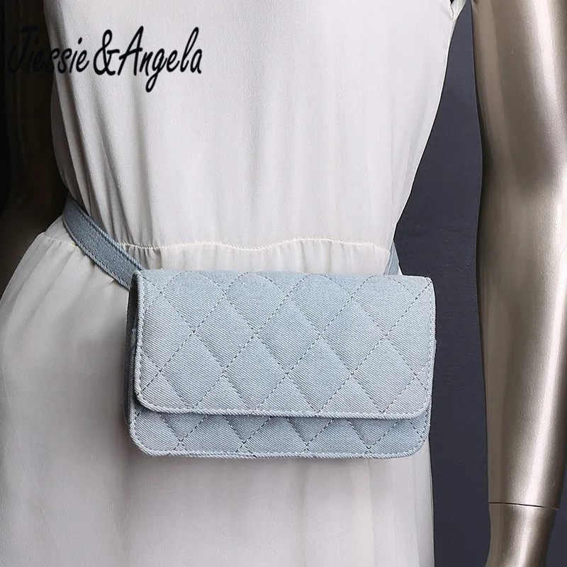 

Jiessie & Angela Women Denim Waist Packs Fashion Simple Design Shoulder Bags Classic Trendy Waist Bag Elegant Chain Bags