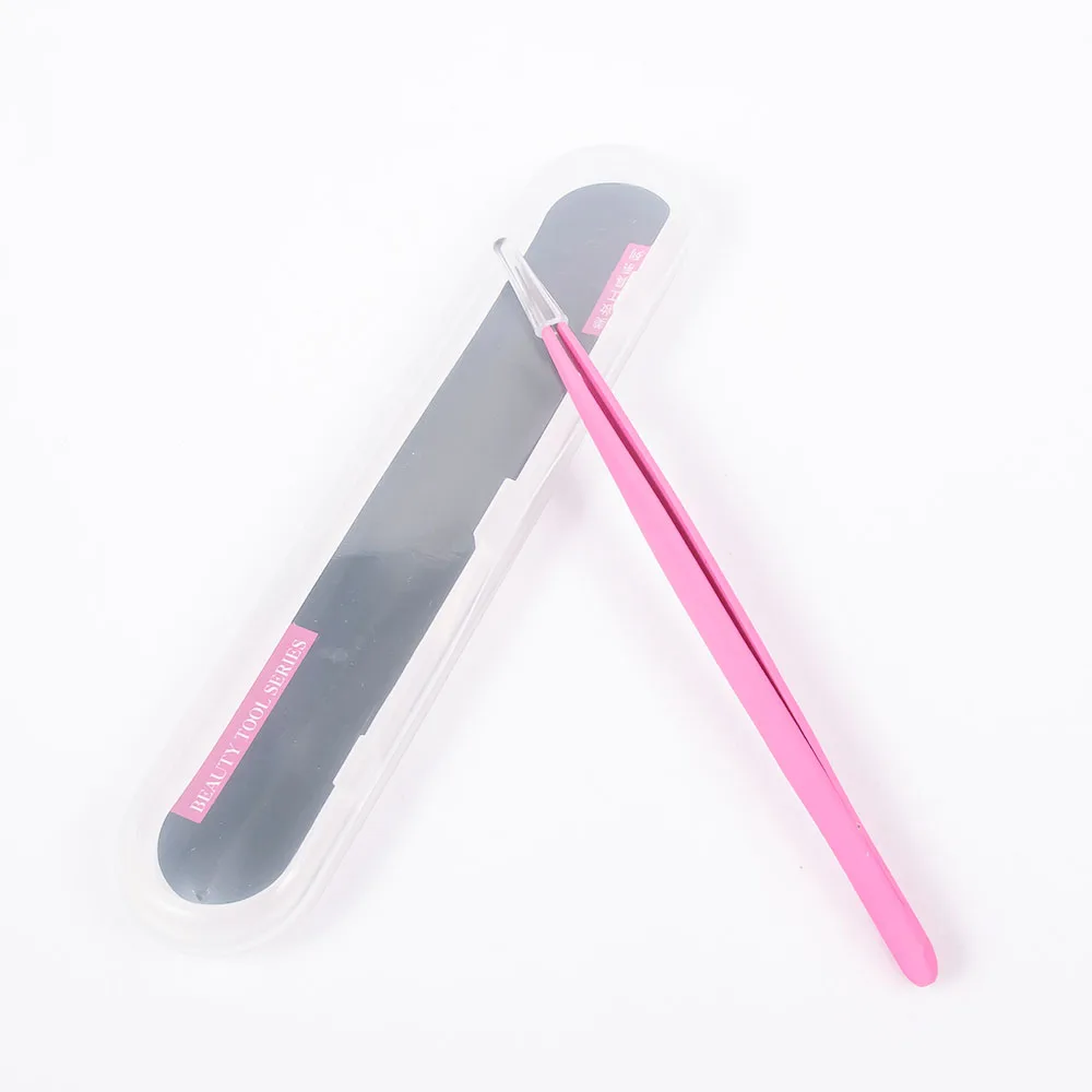 

New 1 pc Eye Makeup Stainless Steel Eyelash Tweezer Nippers Tool Pink False Eyelash Tweezer Curler Clip Cosmetic Tool