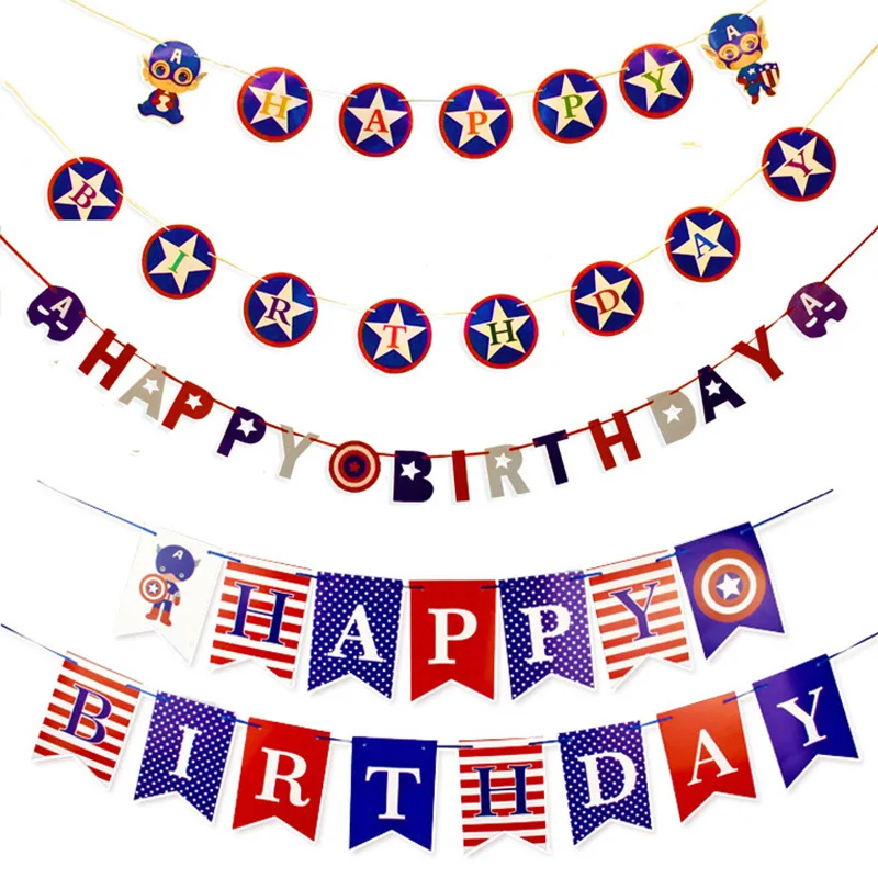 

Captain America Happy Birthday Letter Card Flags Banner Home Decorations For Kids Birthday Baby Shower Family Party Supplies