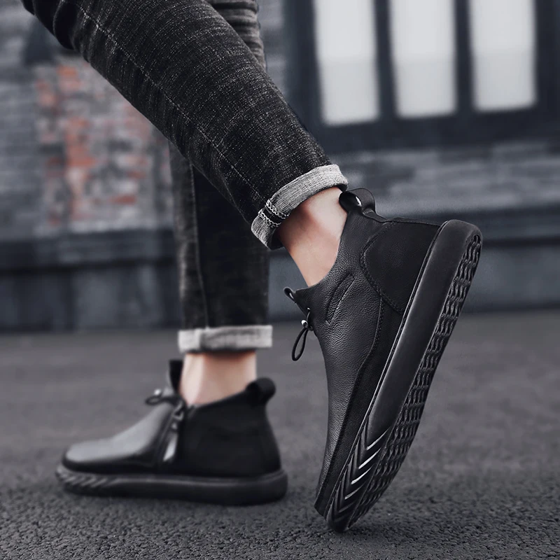 NEW Brand High quality All Black Men's leather Moccasins Genuine Casual Loafers Shoes Men Sneakers Zapatos De Hombre Ayakkabi