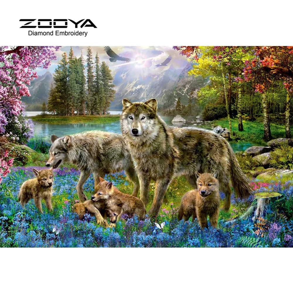 5D DIY Diamond Painting Wolves Forest Landscape Crystal Cross Stitch Wolf Needlework Home Decorative BJ794 | Хобби и рукоделие