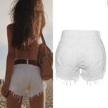 

Denim Shorts Women Sexy Hole White Frayed Edges High Waist Short Jeans 2017 Casual Pockets Ripped Shorts