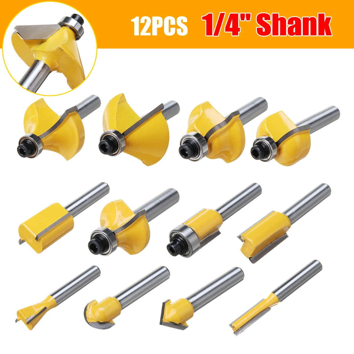 Buy 12Pcs 1/4" Shank Router Cutter Tungsten Carbide