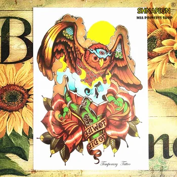 

Waterproof flash Temporary Tattoo sticker rose red Owl tattoo Water Transfer fake tattoo flash tattoo for men women