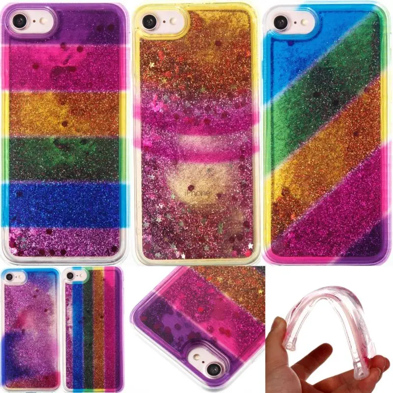 

Cute Rainbow Style Case For apple iPhone 8 7 6S 6 Plus 5 5S SE 4 4S Cases For ipod 6 Liquid Shining Phone Soft Back Cover P03G