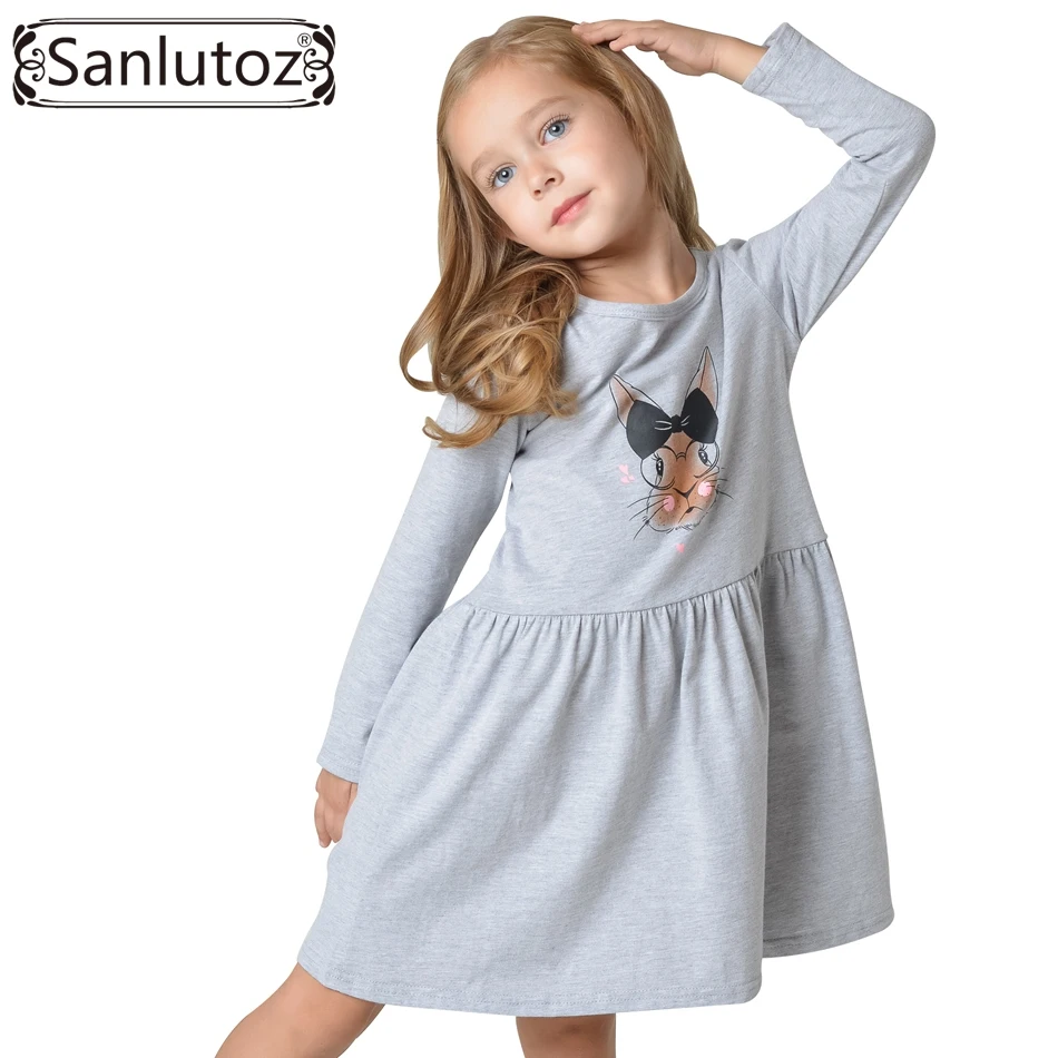 Najtaniej Sanlutoz 2017 dzieci sukienka dla dziewczynki maluch ubrania dla dzieci odzież dla dzieci królik dziewczyna sukienka z długim rękawem bawełna marka księżniczka Party
