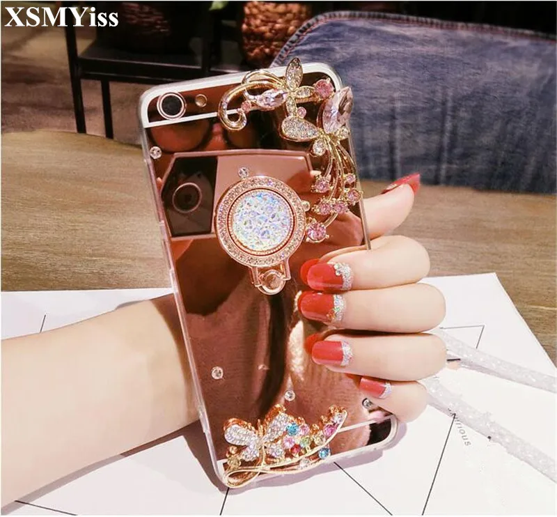 Case Diamond Rhinestone Mirror Phone Cover For Huawei Honor 8 9 10 20 Lite V10 V20 7X 8X 9X Nova2 3 4 Ring Stand Finger Holder |