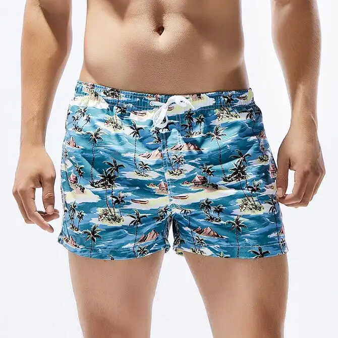Мужские пляжные шорты с рисунком кокосовых деревьев, пляжные шорты для мужчин, плавки, короткие плавки, мужские бикини, купальник для серфинга, шорты - Цвет: Blue