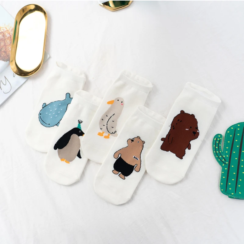 Унисекс трикотажные женские носки с изображением медведя Кита пингвина модные