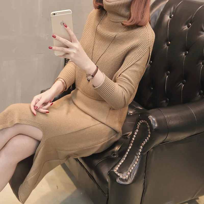 Трикотажный костюм с юбкой и высоким воротником 6300 (5 комнат 4 номер 5) 75|collar