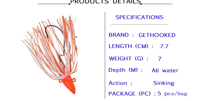 Fishing Lure Buzz Bait Spinnerbait Spinner Spoons Lead head Metal Hook Rubber Jig Head 7.7cm 7g 5pcs Fishing Tackle  (3)