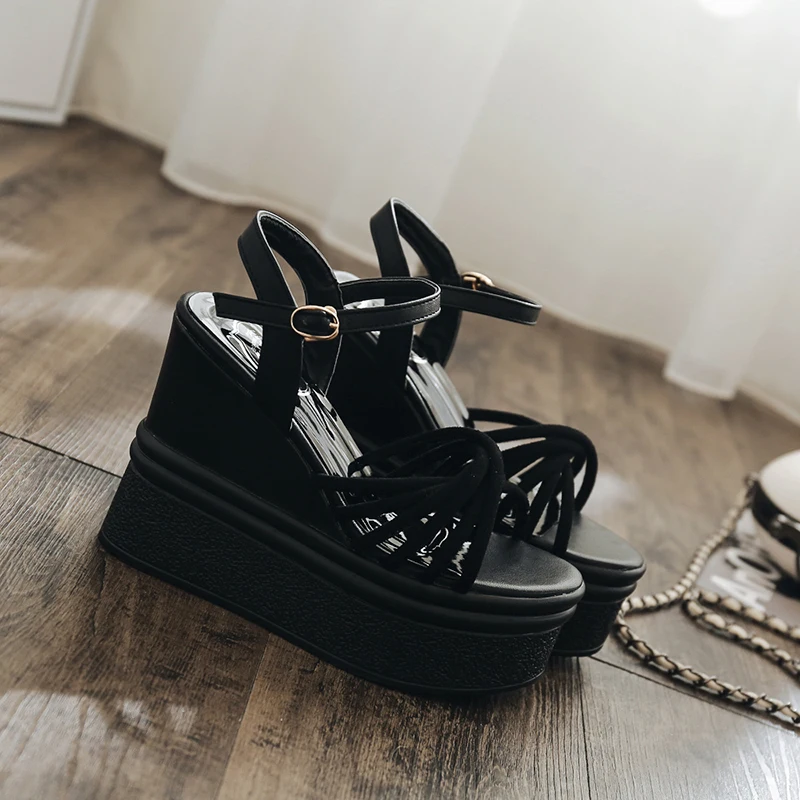 

2019 Women 12cm High Heels Wedges Sandals Prom Party 5cm Platform Fetish Slides Thick Heels Chunky Luxury Design Shoes YHC-90