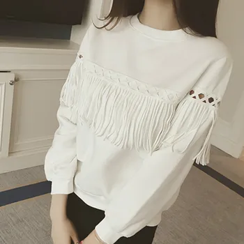 

Spring Ladies Coat Long Sleeves Sweatshirts 2019 New Korean Version Of The Tassel Hollow Loose Hoodies