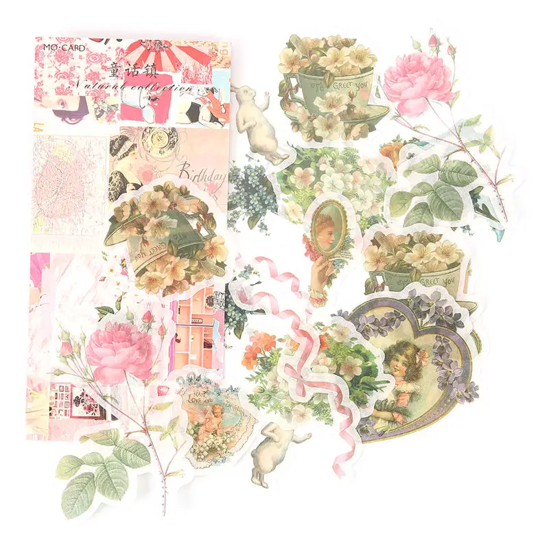 

Decorative Paper Sticker Mixed Flower Leaf Animal Rabbit Scrapbook Photo Album Decor 10.5x7.5cm 5.2 x2.8cm 1 Pack(60 PCs/Pack)