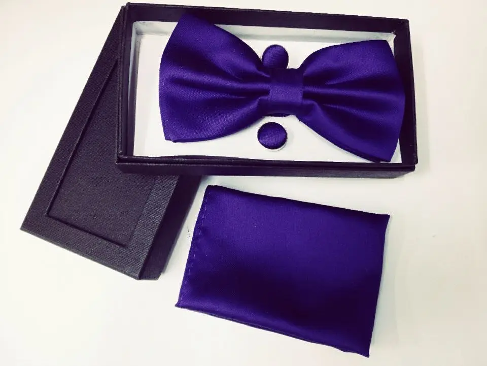 20 цветов Мужчины Твердые Королевский синий цвет TED бабочкой платок запонки 3 комплекта коробка - Цвет: Фиолетовый