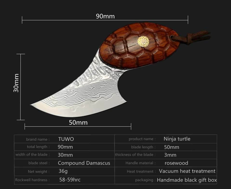 TUWO ниндзя черепаха мини бутик нож открытый барбекю мясо слайсер кемпинг многоцелевой дамасский стальной нож с кожаной оболочкой han