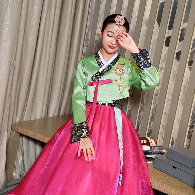 Высококачественная Женская вышитая корейская традиционная одежда женский длинный рукав Корейский ханбок суд ханбок платье сценический костюм 89
