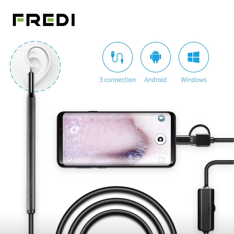 FREDI медицинская эндоскопическая камера 5 мм 1 м 3 в USB мини эндоскоп для уха и носа