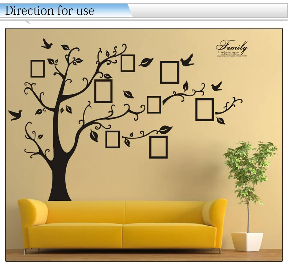 Настенные украшения, черная гостиная, картины с рамками, семейная фоторамка, дерево, наклейки на стену, 3D для украшения стены, детская комната