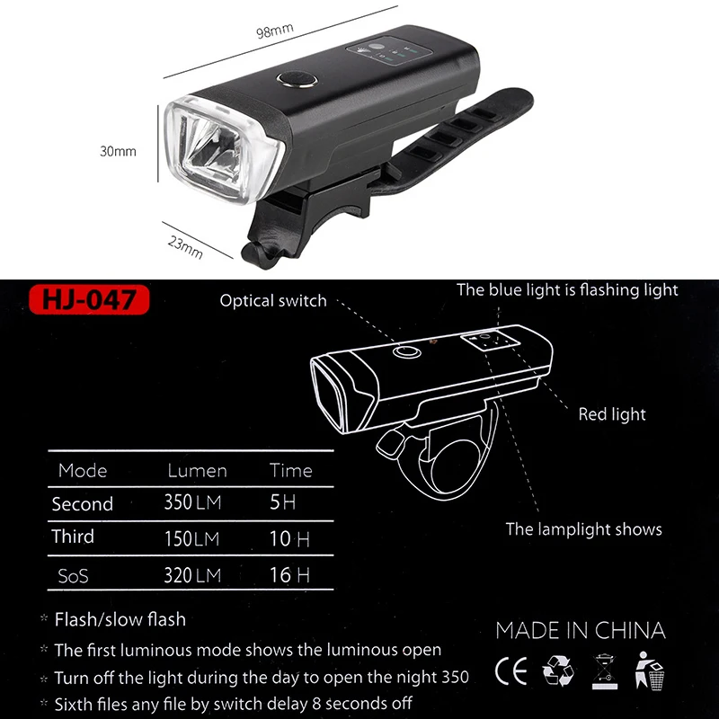 Zacro Bike Front Light Induction Bicycle Bright Light 350lm USB Charging T6 Flashlight Cycling Waterproof Torch Bike Headlight