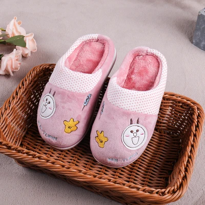 Детская зимняя домашние тапочки для девочек хлопковая обувь нескользящие для мальчиков домашние тапочки Мультяшные плюшевые мягкая подошва детская обувь
