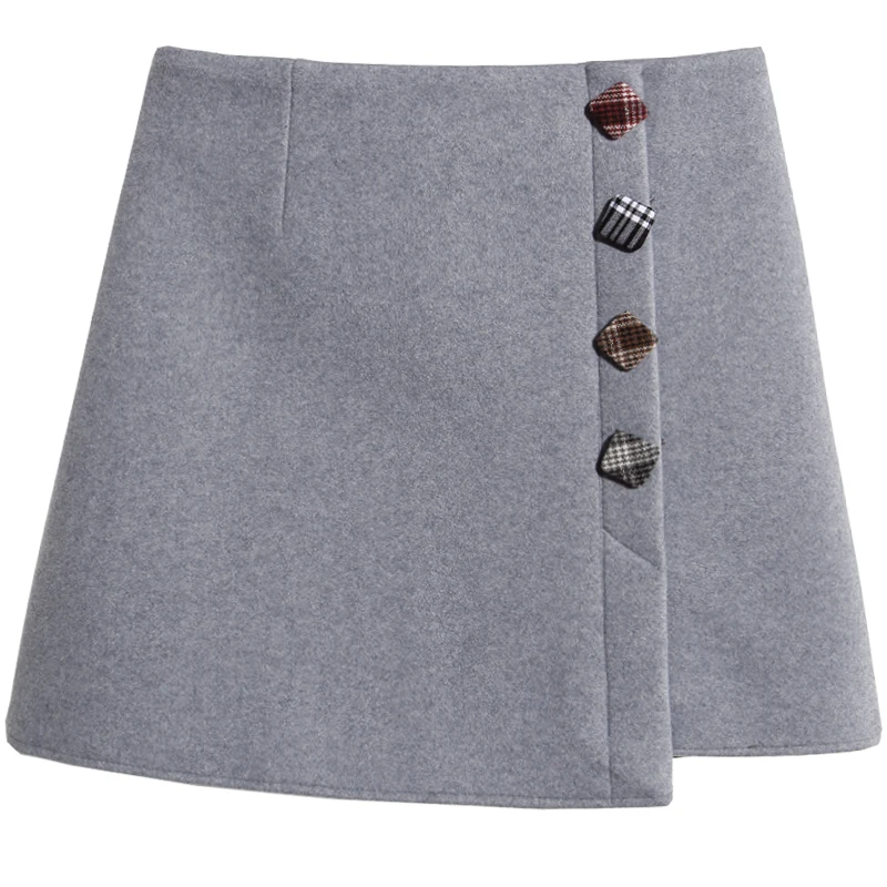 Шерстяная мини-юбка с завышенной талией, на пуговицах, Осень-зима, женская тонкая юбка, женские шерстяные шорты, Юбка faldas mujer moda F215