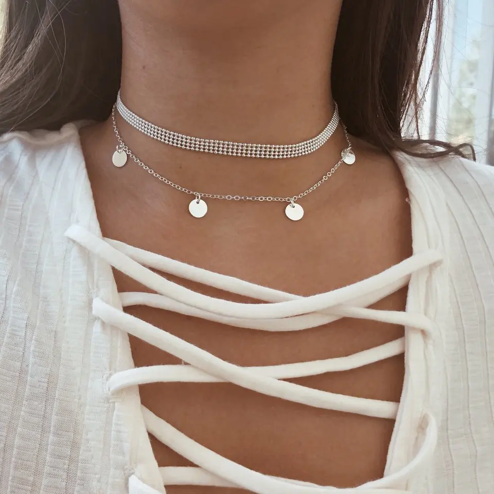 New fashion trendy round bead chain link choker necklace gift for women