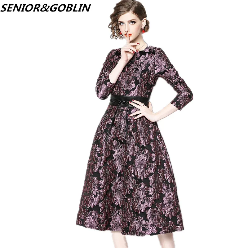 

High Quality 2019 Newest Spring Runway Plus Size Party Dress Women's Vintage Floral Embroidery Casual Jacquard Dress
