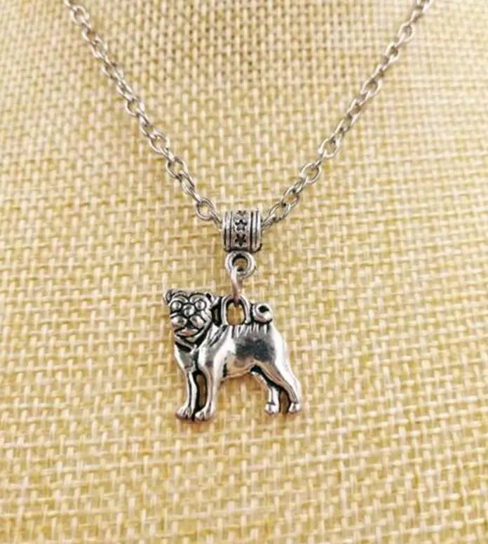 

1PCS Fashion Vintage Silver Lovely Pug Dog Amulet Charms Statement Necklace Pendant lucky Jewelry Holiday Gifts