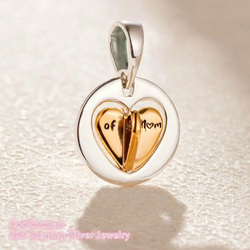 

Mother's Day 100% 925 Sterling Silver Mom’s Golden Heart Dangle Charm Yellow color beads Fits Original Pandora bracelets