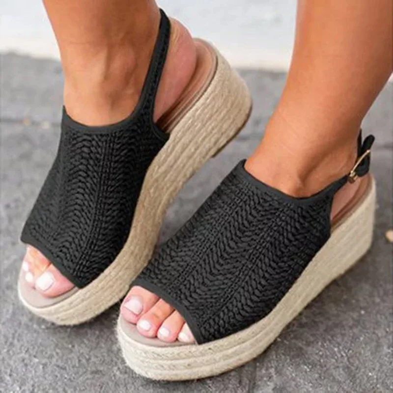 Oeak/женские пеньковые сандалии; модная женская пляжная обувь; женские туфли на каблуках; удобная обувь на платформе; большие размеры; zapatillas