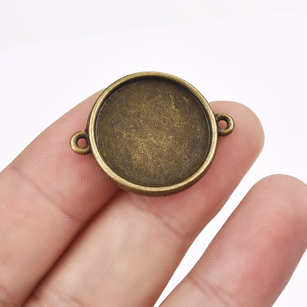 Double Side Connector Setting 20mm Flat Round Cabochon Gem Base Bezel Antique Bronze (4)