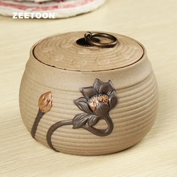 

Japanese Style Vintage Coarse Pottery Puer Tea Cans Canister KungFu Tea Set Black Tea Jar Candy Seal Storage Creative Home Decor