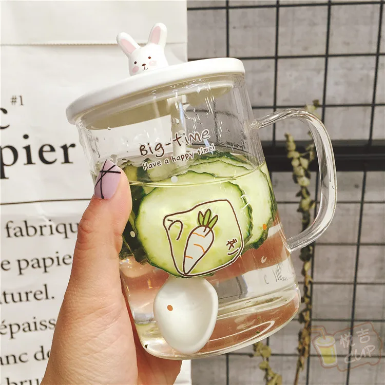 glass water bottle South Korea ins cute adorable glass Korean girls bedroom coffee milk water cups bottle