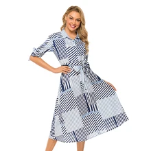 Summer women sexy vintage grid printed dress 2019 lapel belt single-breasted mid sleeve bow vacation dress ladies vestidos Summer women sexy vintage grid printed dress 2019 lapel belt single-breasted mid sleeve bow vacation dress ladies vestidos