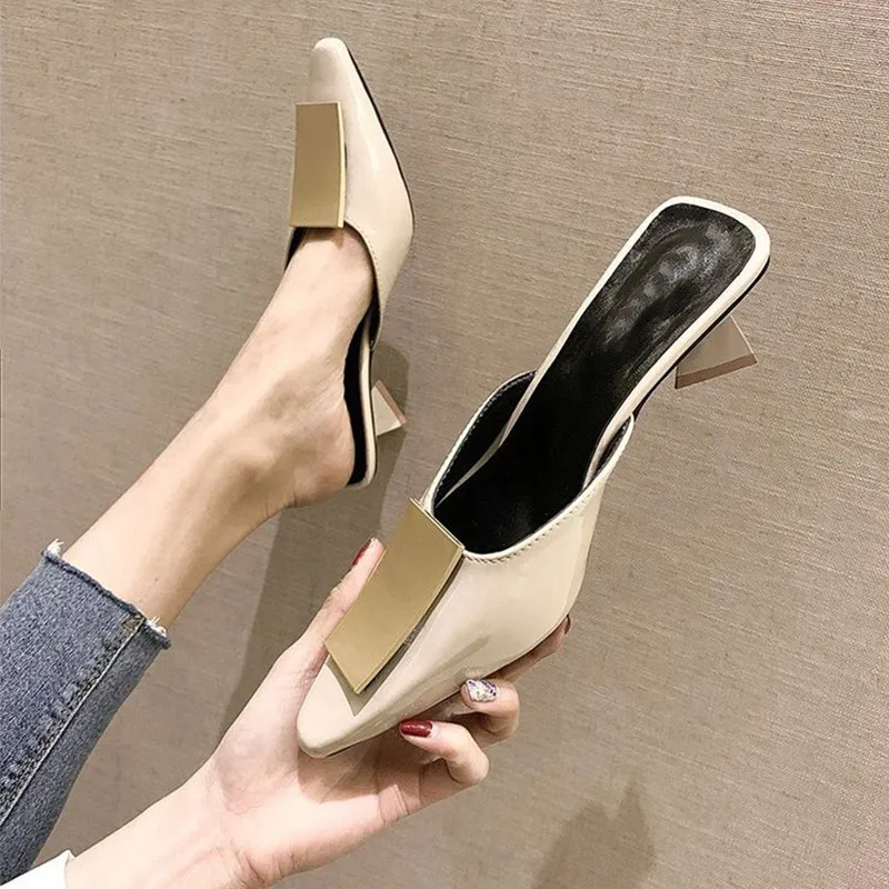 beige KHTAA/женские летние туфли без задника с острым носком; женские шлепанцы; Цвет зеленый; Новинка; Модные женские элегантные офисные туфли-лодочки из искусственной кожи; - Цвет: beige