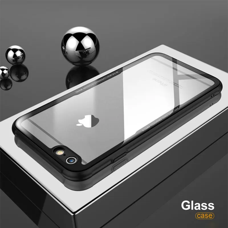 Ascromy For iPhone X Case Hybrid Tempered Glass Protective Soft Bumper Shockproof Cover For iPhone 8 Plus 7 6 6S 10 AccessorieS (3)