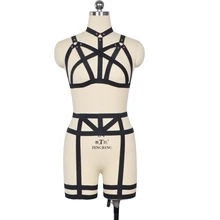 Женский комплект с бюстгальтером, Бандажное белье, сексуальный модный костюм харнс, готический Фетиш, Harajuku, Летний стиль, rave wear Clup