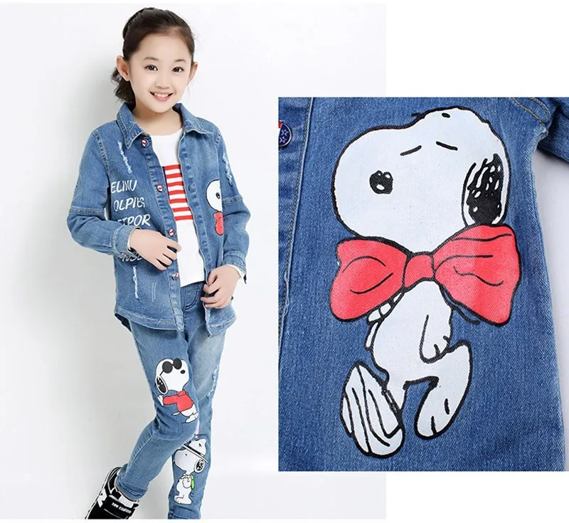 Детский спортивный костюм осенний комплект одежды для девочки на возраст 2–12 лет детская джинсовая куртка+ футболка с длинными рукавами+ джинсы 3 предмета одежда из Китая A2120