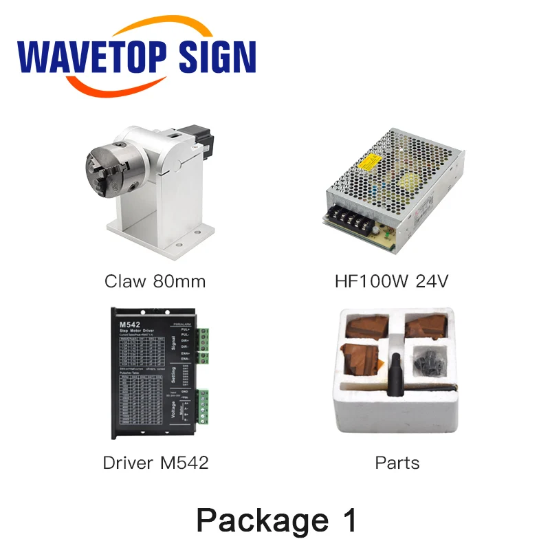 WaveTopSign поворотный Рабочий стол с зажимом Dia.80 100 мм 2 фазы шаговый двигатель+ Драйвер+ блок питания DC24V для лазерной маркировки машины - Цвет: Package 1