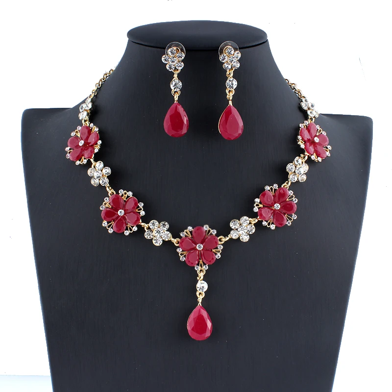 

jiayijiaduo trendy african beads jewelry set gold-color for women flower necklace earrings for wedding gift dropshipping