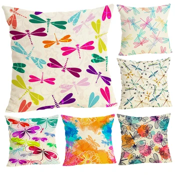 

45x45 Dragonfly Home Decoration Chair Cushion Cover Soft Pillow Case Cojines Almofadas Cotton Linen Square
