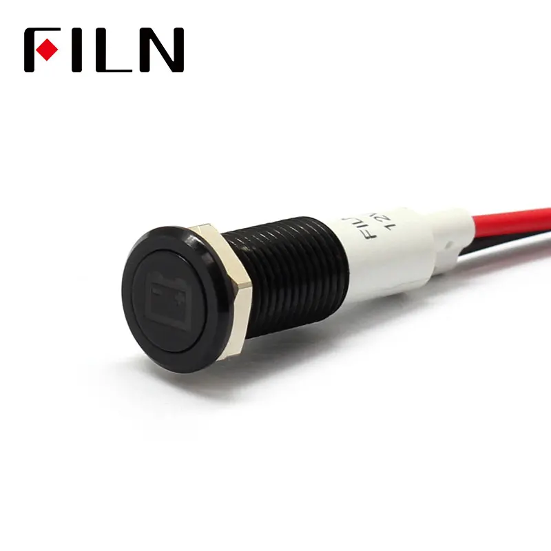 FILN 10mm Car dashboard power symbol led red yellow white blue green 12v led indicator light with 20cm cable universal car auto fog light rocker toggle switch b35 dc 12v 35a 4pins led dashboard led color red green amber blue white