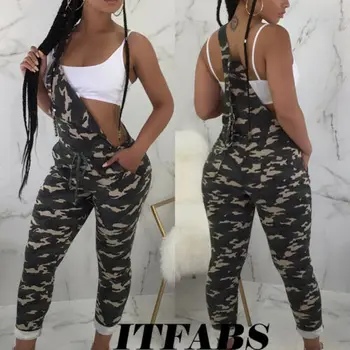 

Women Overalls Playsuit Bodysuit Party Jumpsuit Romper Camouflage Long Trousers