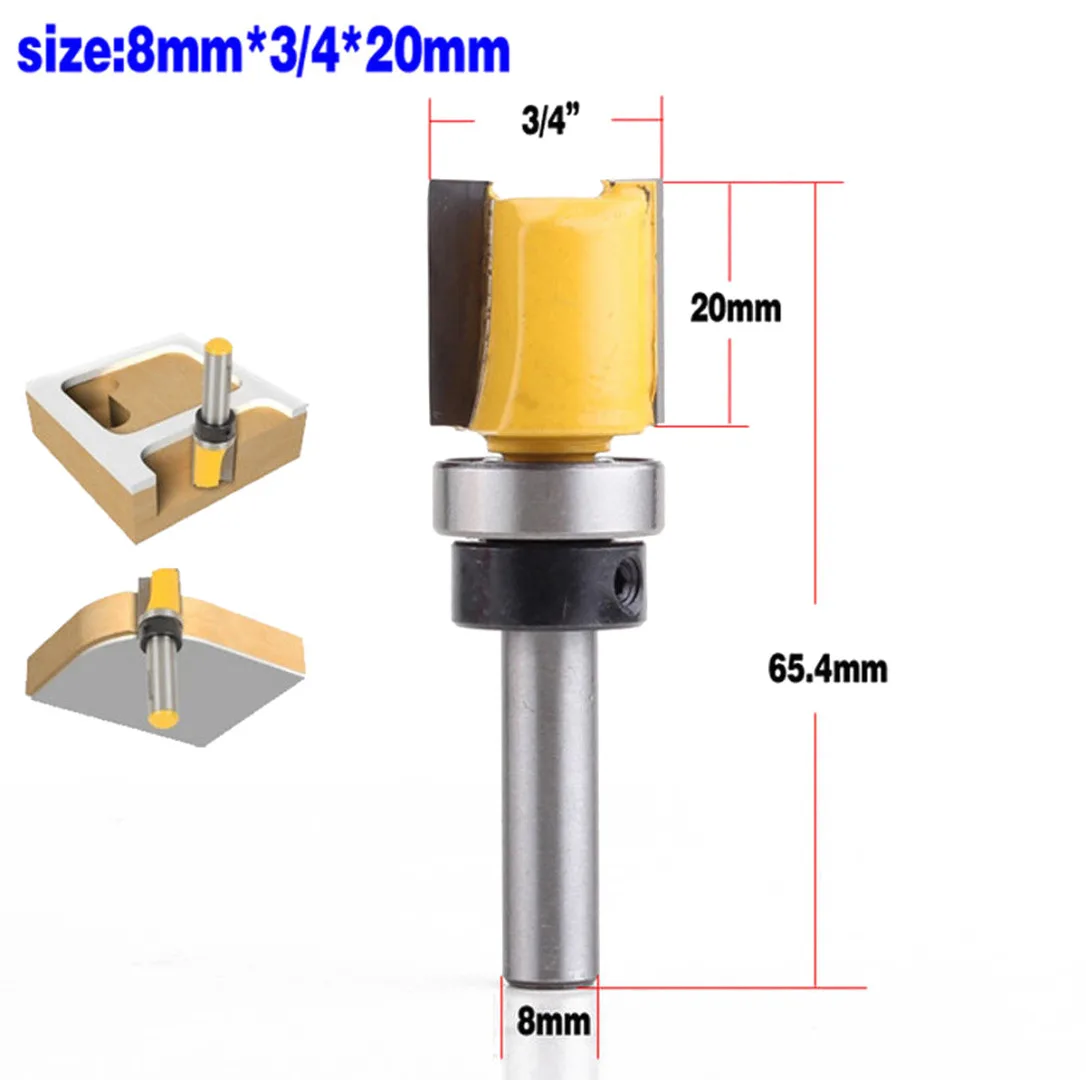1PC 3/4inch Diameter 8mm Shank 20mm Length Template Flush Trim Router
