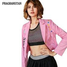 Женское весенне-осеннее модное розовое пальто с отложным воротником, Женская куртка с принтом букв, повседневные топы высокого качества JQ359